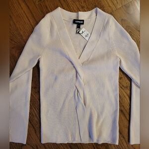 Express Ribbed V-Neck Sweater Crossover Bottom, Size Large